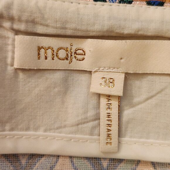 NWOT Maje Blue Pink Green Geometric Print Patch Pocket A-Line Mini Skirt Sz 38/6 - Picture 5 of 12